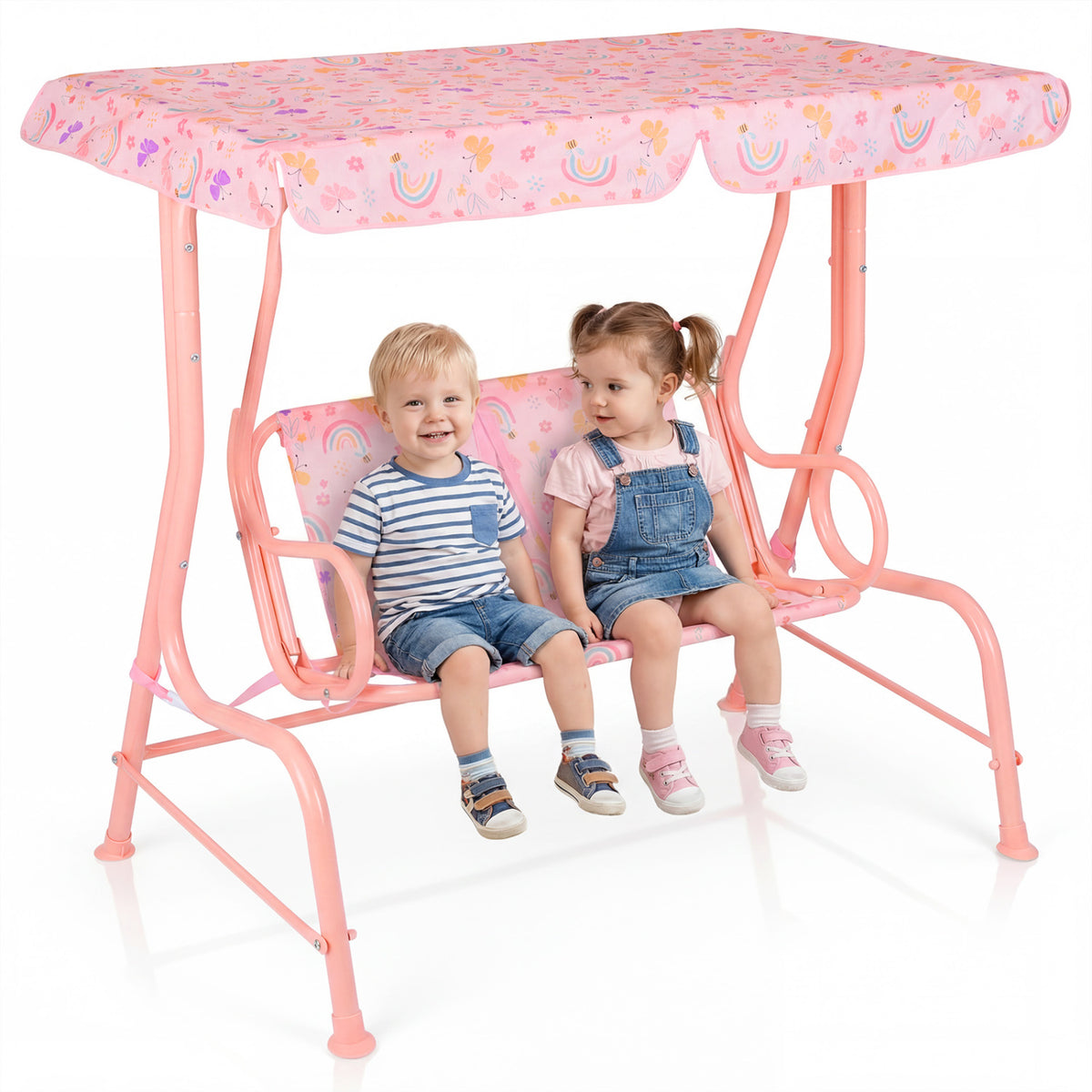 2-Seater Kids Patio Swing with Adjustable Canopy