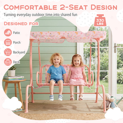 2-Seater Kids Patio Swing with Adjustable Canopy