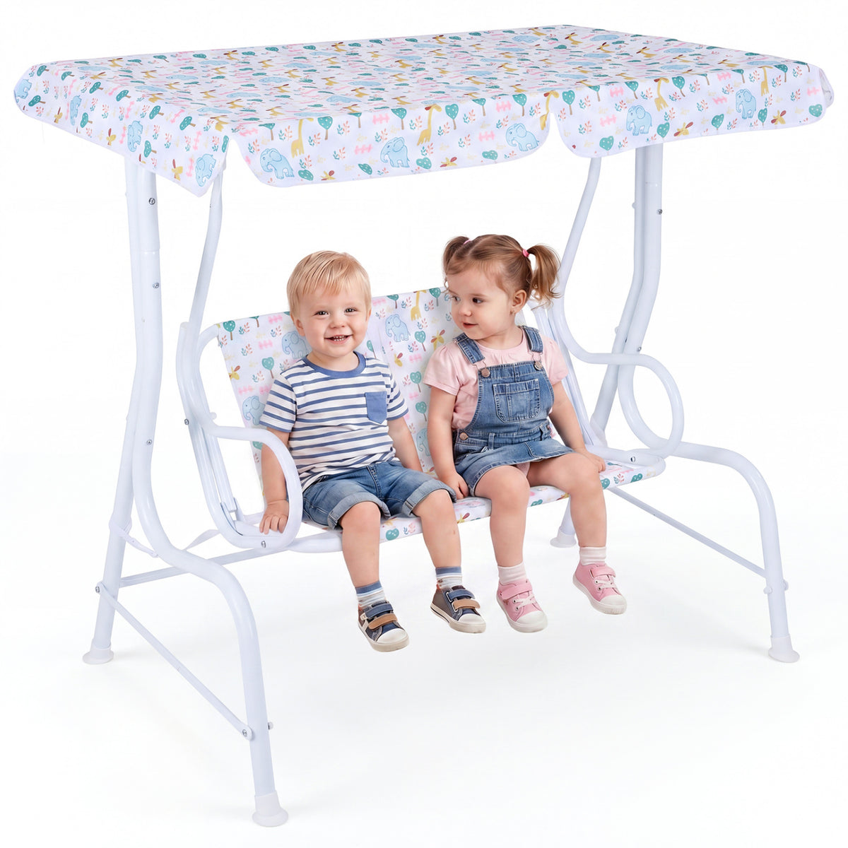 2-Seater Kids Patio Swing with Adjustable Canopy