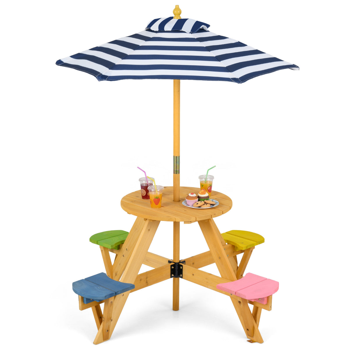 Kids Picnic Table with Umbrella and 4 Stools Set