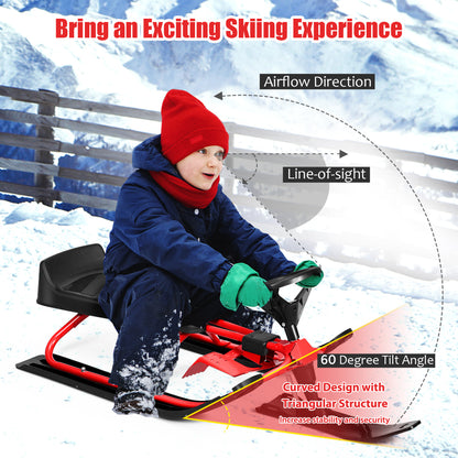 Kids Snow Sled with Steering Wheel and Double Brakes