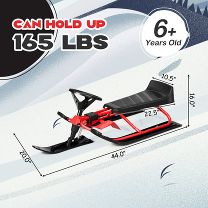 Kids Snow Sled with Steering Wheel and Double Brakes