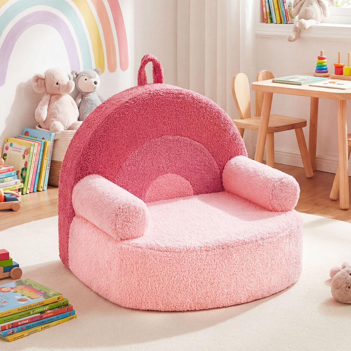 Kids Foam Sofa with Soft Fleece Cover and Armrests