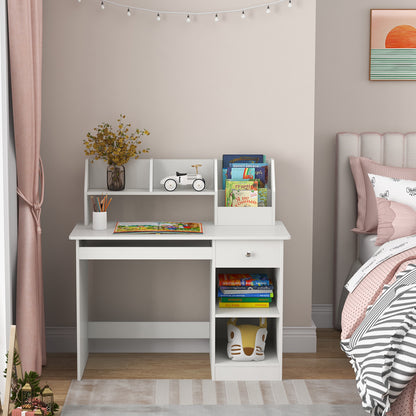 Kids Study Desk with Hutch, Drawer & Keyboard Tray