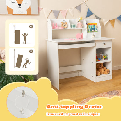 Kids Study Desk with Hutch, Drawer & Keyboard Tray
