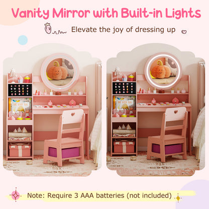 Kids Vanity Desk with Lighted Mirror and Chair Set