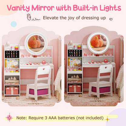 Kids Vanity Desk with Lighted Mirror and Chair Set