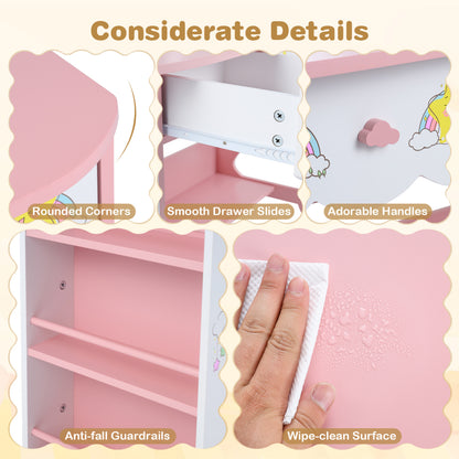 Kids Vanity Set with Mirror and Chair - Pink & White