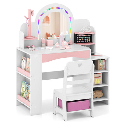 Kids Vanity Set with LED Mirror and Chair