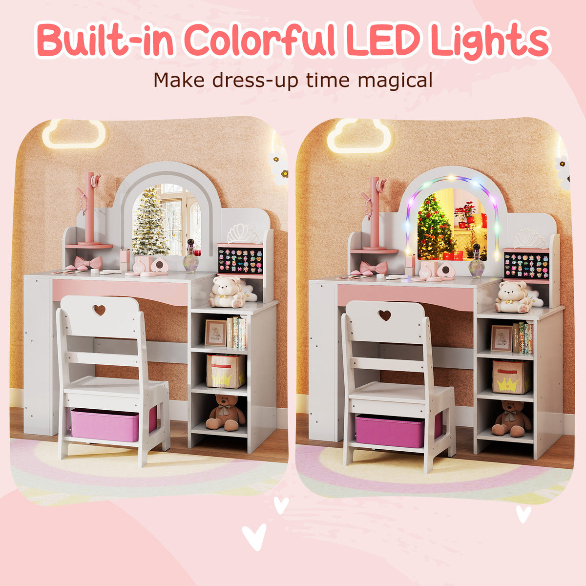 Kids Vanity Set with LED Mirror and Chair