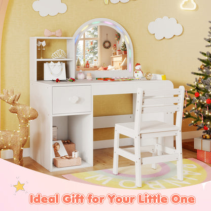 Kids Vanity Table and Chair Set with Lighted Mirror