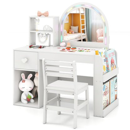 Kids Vanity Table and Chair Set with Lighted Mirror