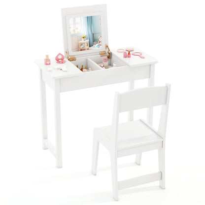 Kids Vanity Table and Chair Set with Flip Top Mirror