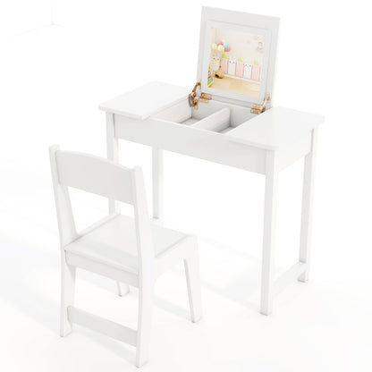 Kids Vanity Table and Chair Set with Flip Top Mirror