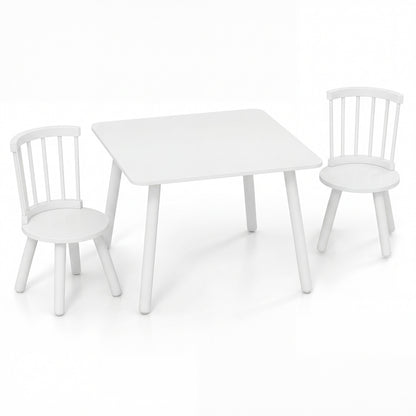 Kids Wooden Table and Chair Set 3-Piece Pine Wood Furniture