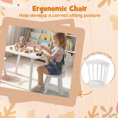 Kids Wooden Table and Chair Set 3-Piece Pine Wood Furniture