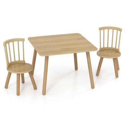 Kids Wooden Table and Chair Set 3-Piece Pine Wood Furniture