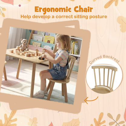 Kids Wooden Table and Chair Set 3-Piece Pine Wood Furniture