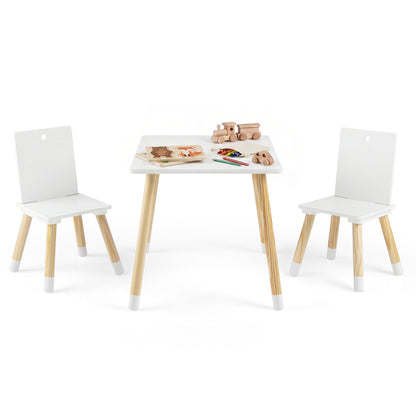 Kids Wooden Table and 2 Chairs Set - White Pine & MDF