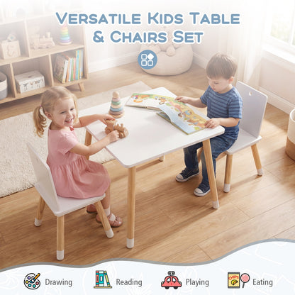 Kids Wooden Table and 2 Chairs Set - White Pine & MDF