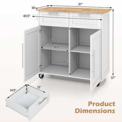 Kitchen Island Cart with Rubber Wood Top and Adjustable Shelves Towel Rack for Dining Room-White