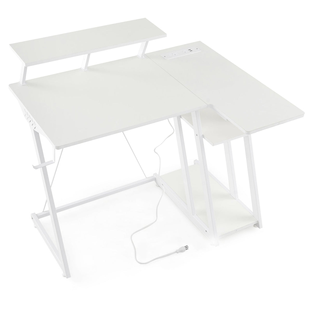 L Shaped Gaming Desk with Outlets and USB Ports