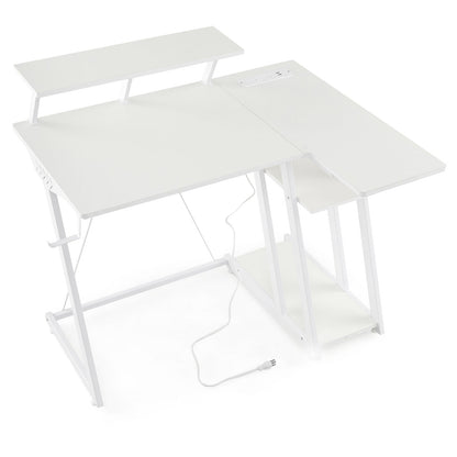 L Shaped Gaming Desk with Outlets and USB Ports