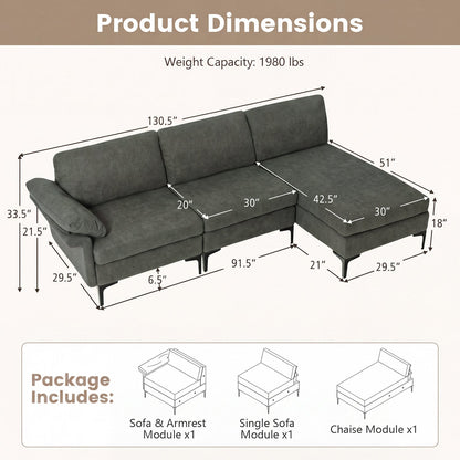 4-Seater L-Shaped Sectional Sofa with USB Charging Ports