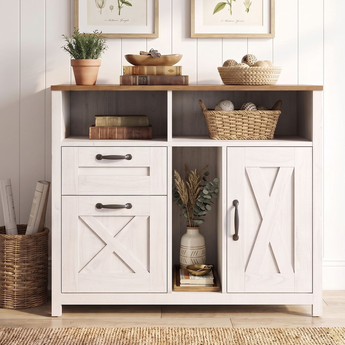 Lateral File Cabinet with 2 Drawers and Single-Door Cabinet for Letter/A4