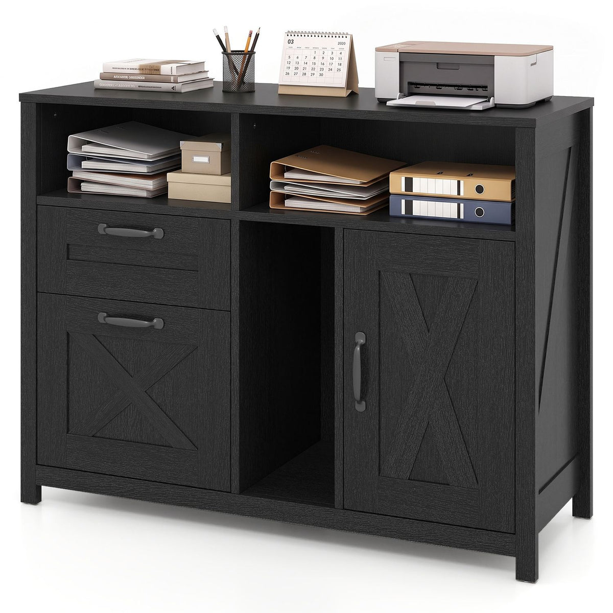 Lateral File Cabinet with 2 Drawers and Single-Door Cabinet for Letter/A4