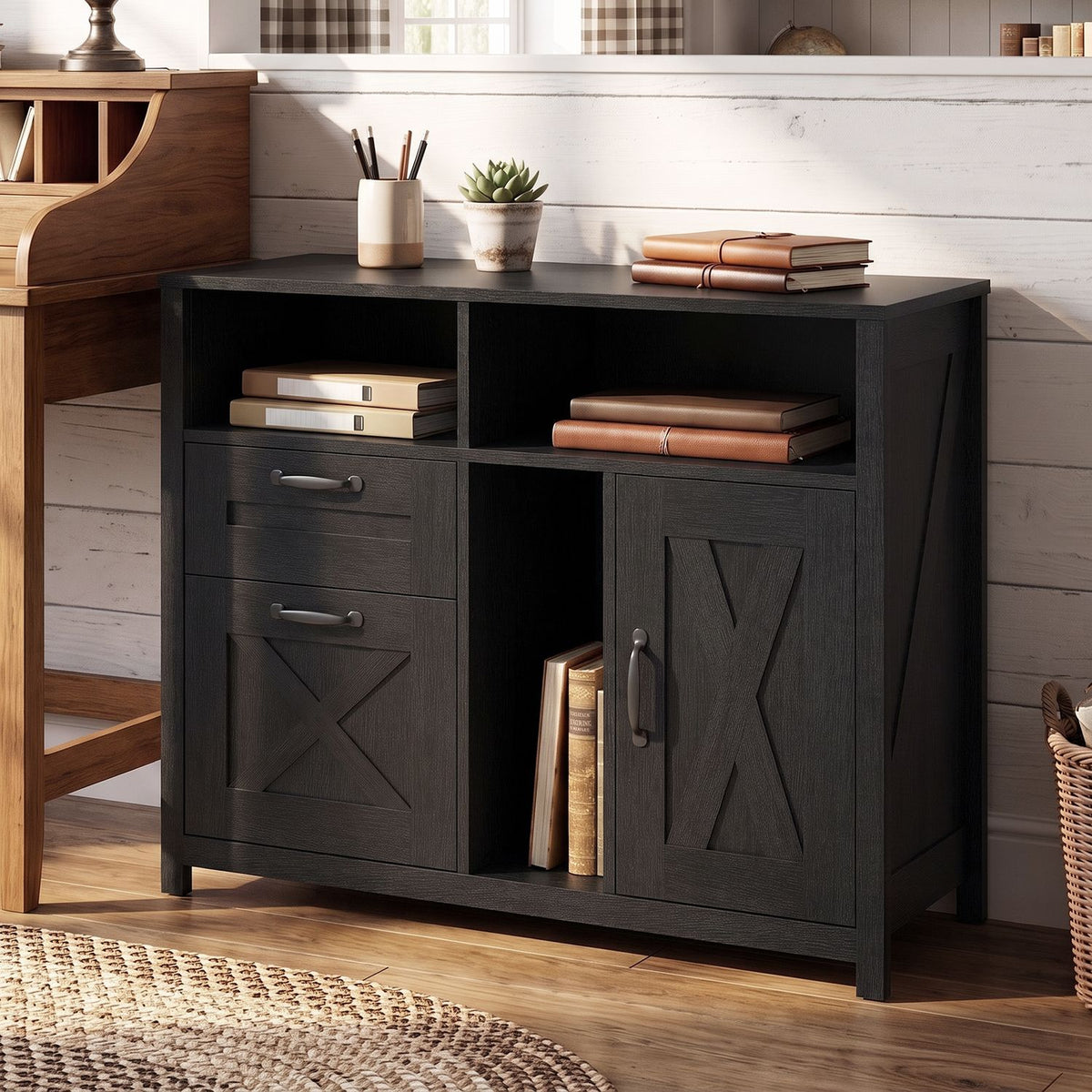 Lateral File Cabinet with 2 Drawers and Single-Door Cabinet for Letter/A4
