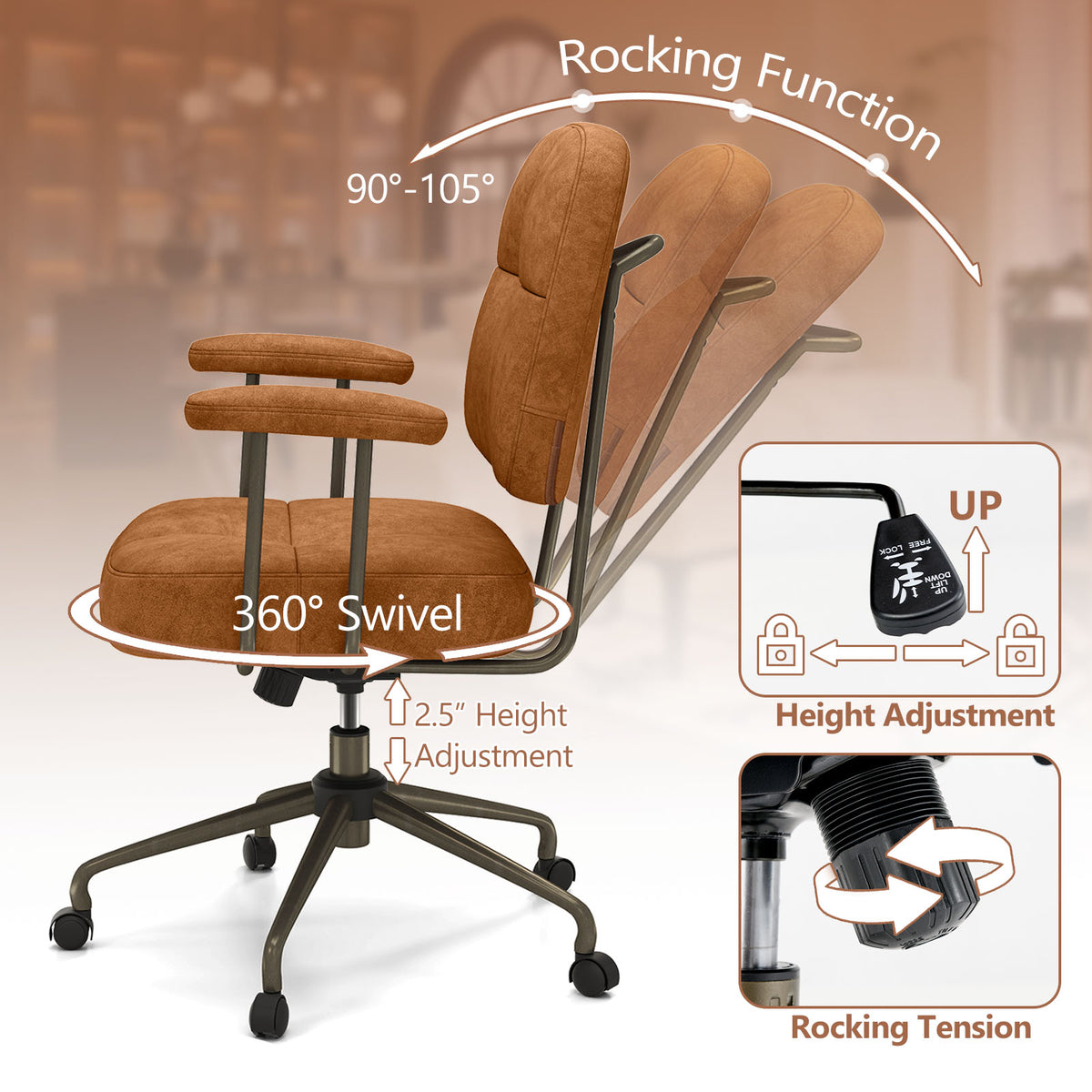 Upholstered Task Office Chair with Cushioned Back