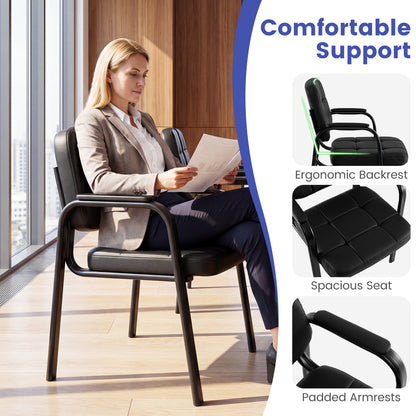 Reception Guest Chairs Set of 4 - Black Leather