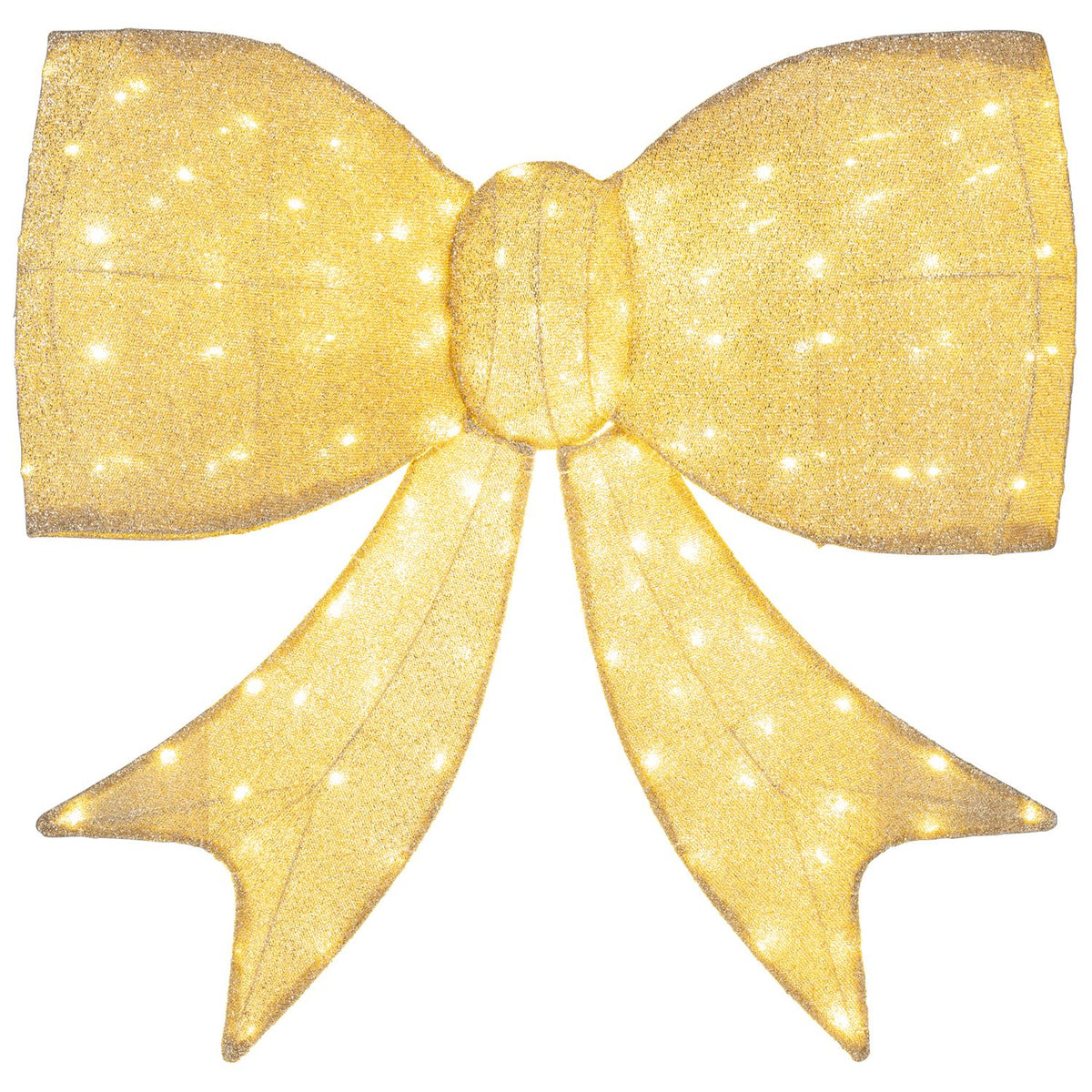 Lighted Christmas Bow Decoration with Warm White LED Lights-Golden