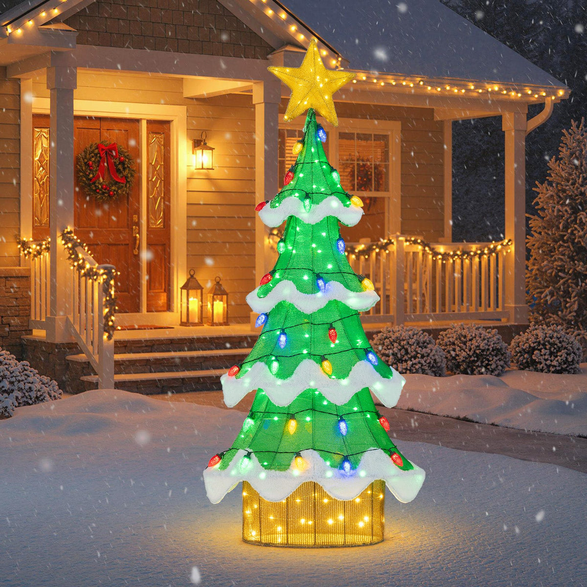 Lighted Christmas Tree Outdoor Indoor 3D Mesh Tree with 34 Colorful Strawberry Bulbs-M