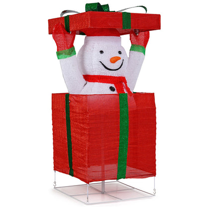 Lighted Snowman in Gift Box Christmas Decoration