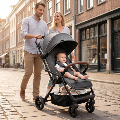 Lightweight Baby Stroller with One-Hand Folding and Canopy