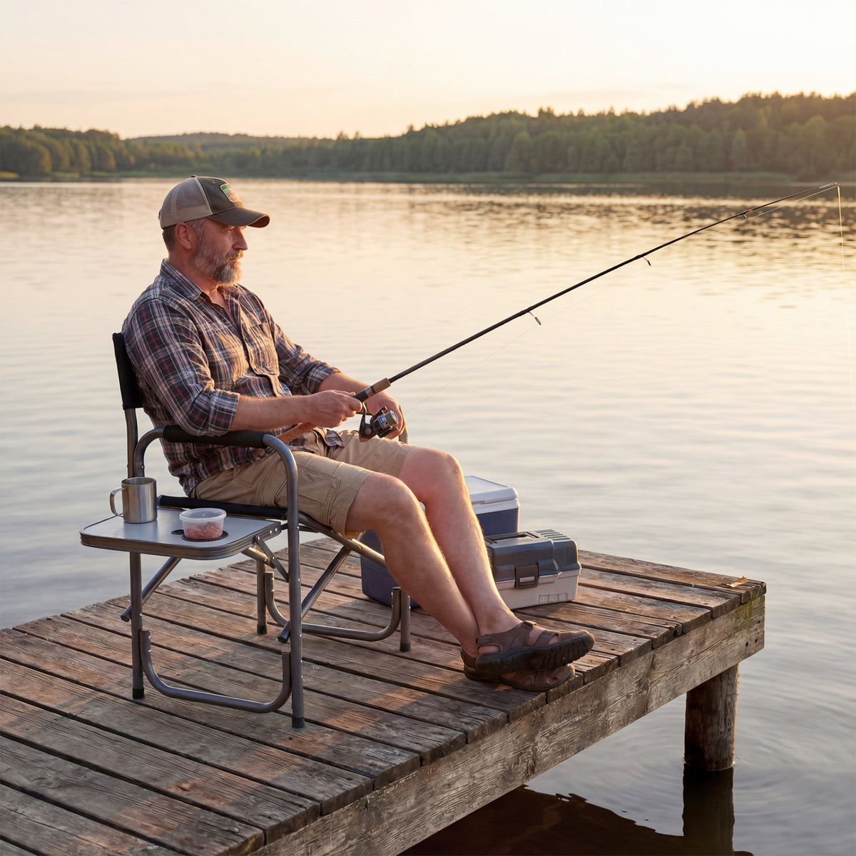 Folding Camping Chair with Side Table and Cup Holder