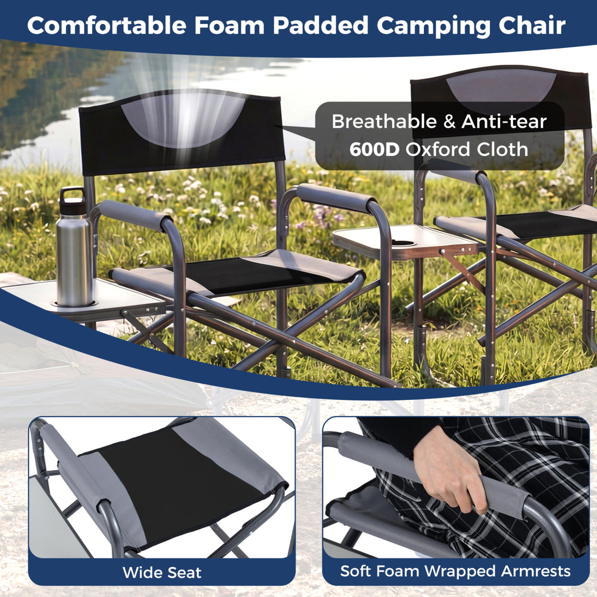 Folding Camping Chair with Side Table and Cup Holder
