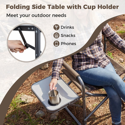 Folding Camping Chair with Side Table and Cup Holder