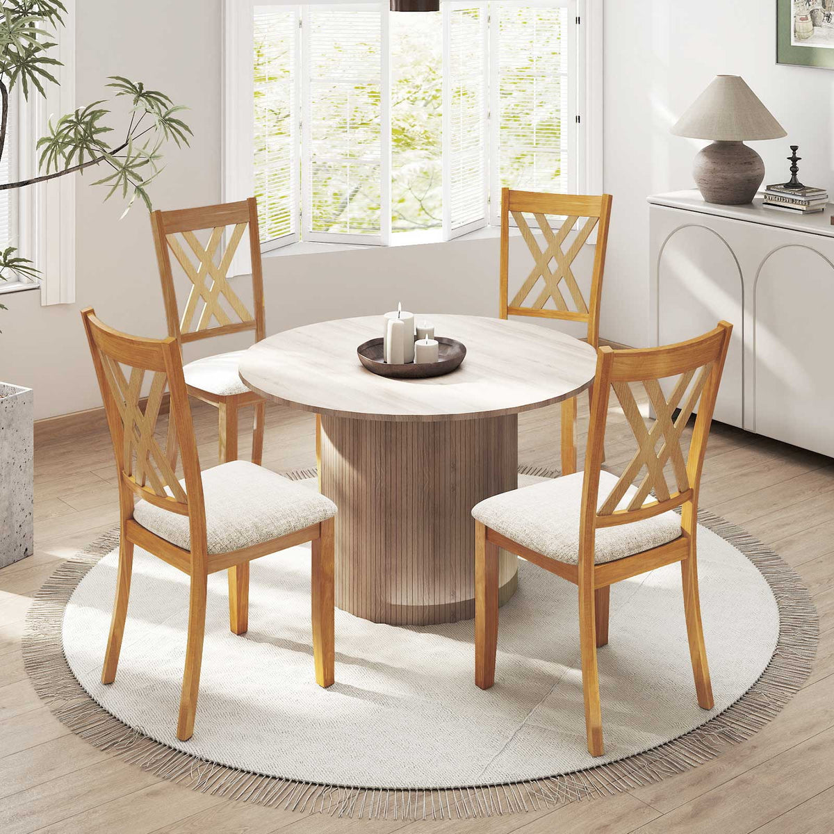 Upholstered Dining Chairs Set of 4 with Rubber Wood Frame