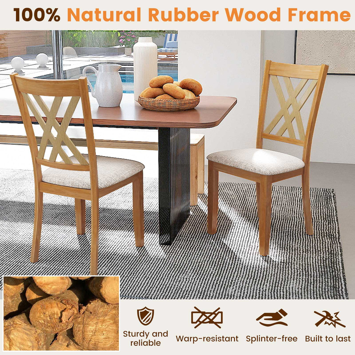 Upholstered Dining Chairs Set of 4 with Rubber Wood Frame