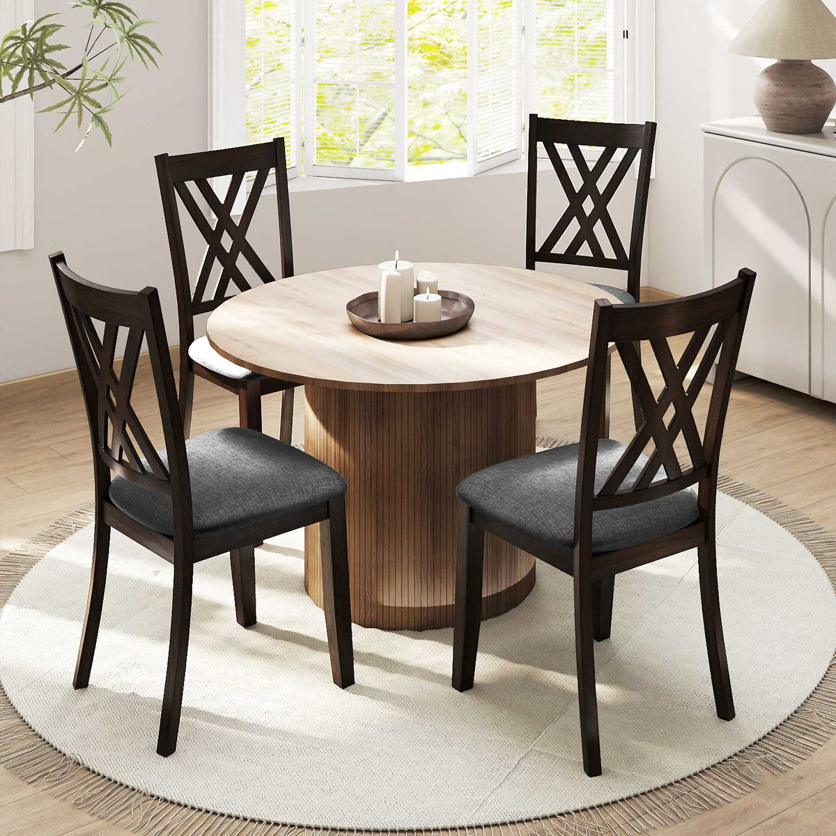 Upholstered Dining Chairs Set of 4 with Rubber Wood Frame
