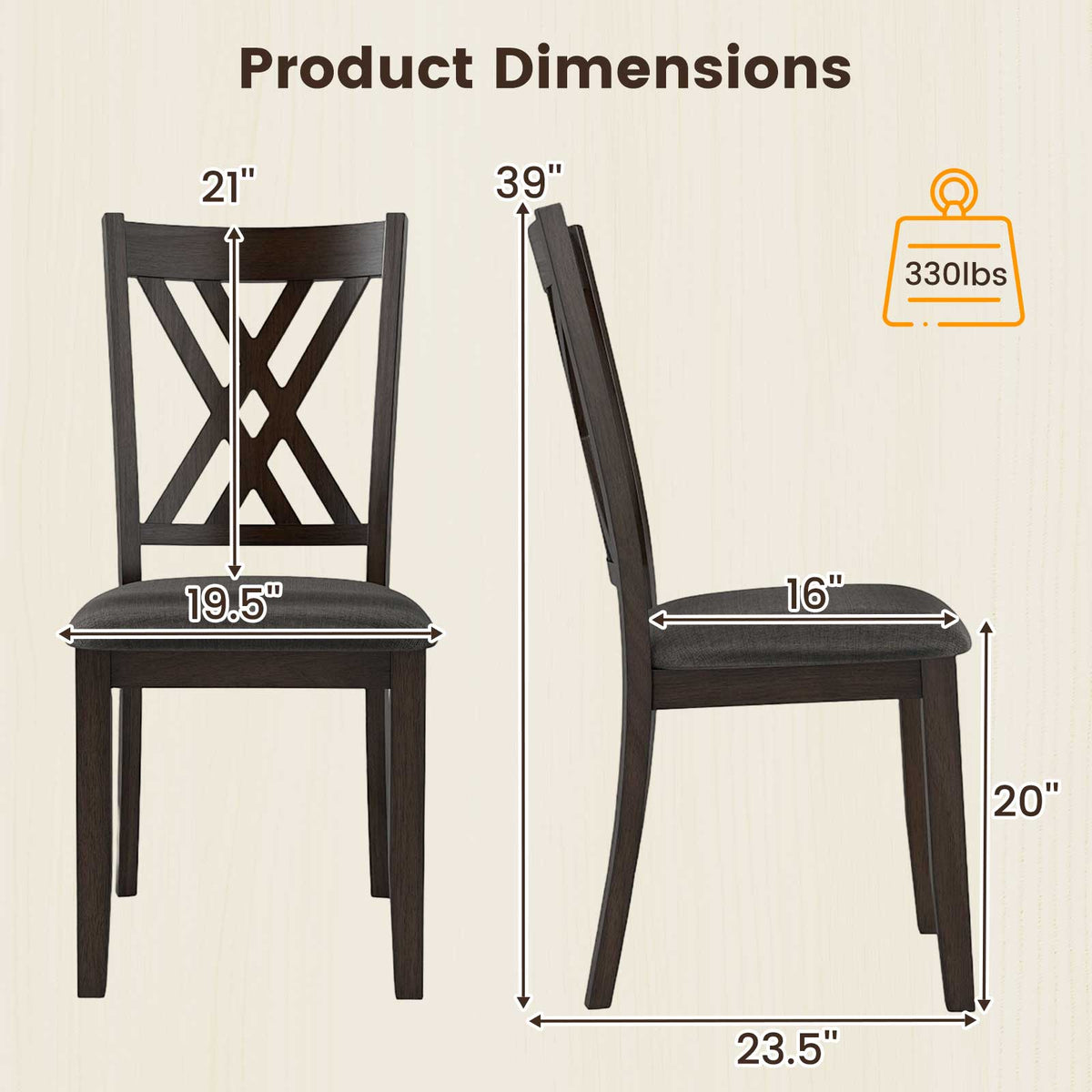 Upholstered Dining Chairs Set of 4 with Rubber Wood Frame