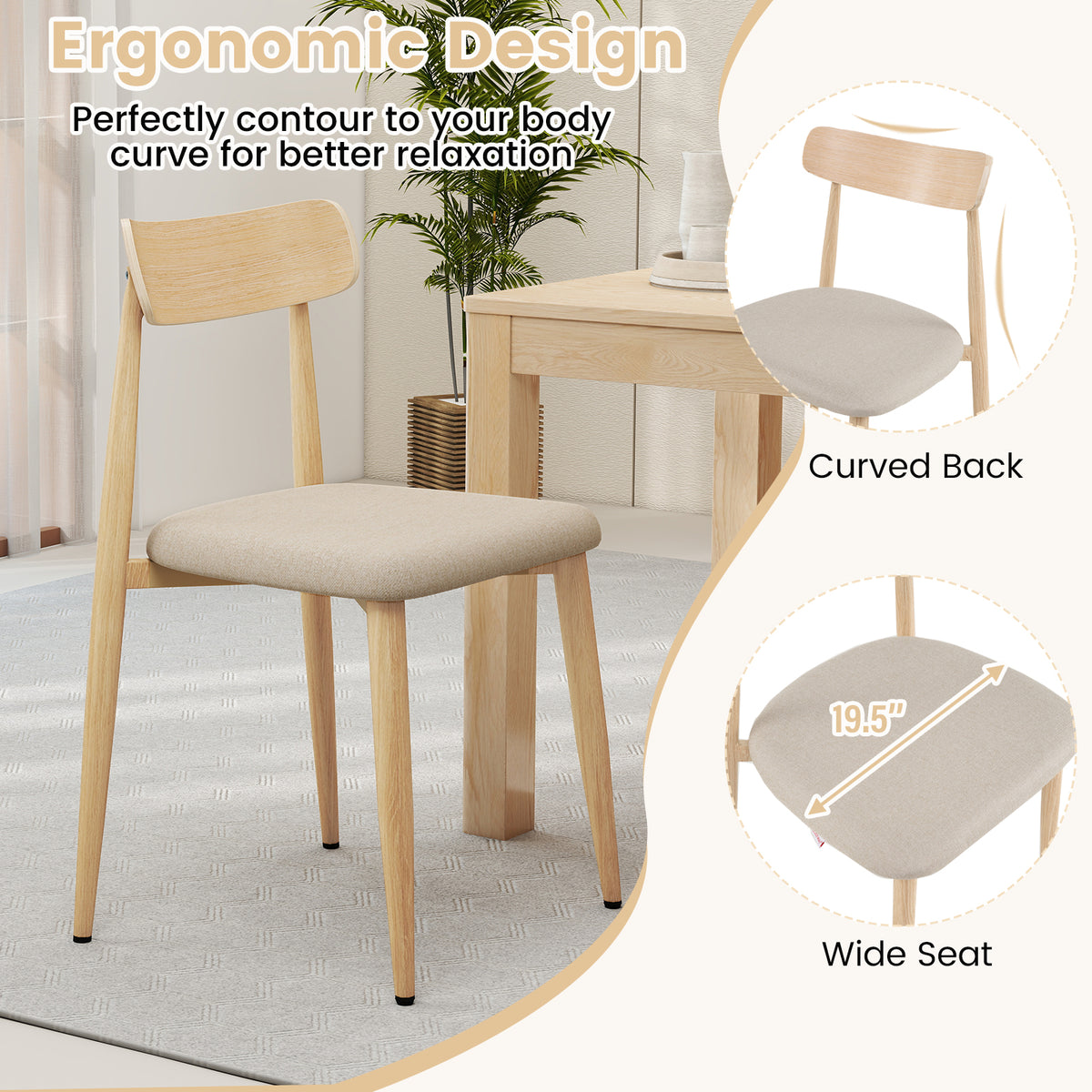 Upholstered Dining Chairs Set of 4 with Curved Back