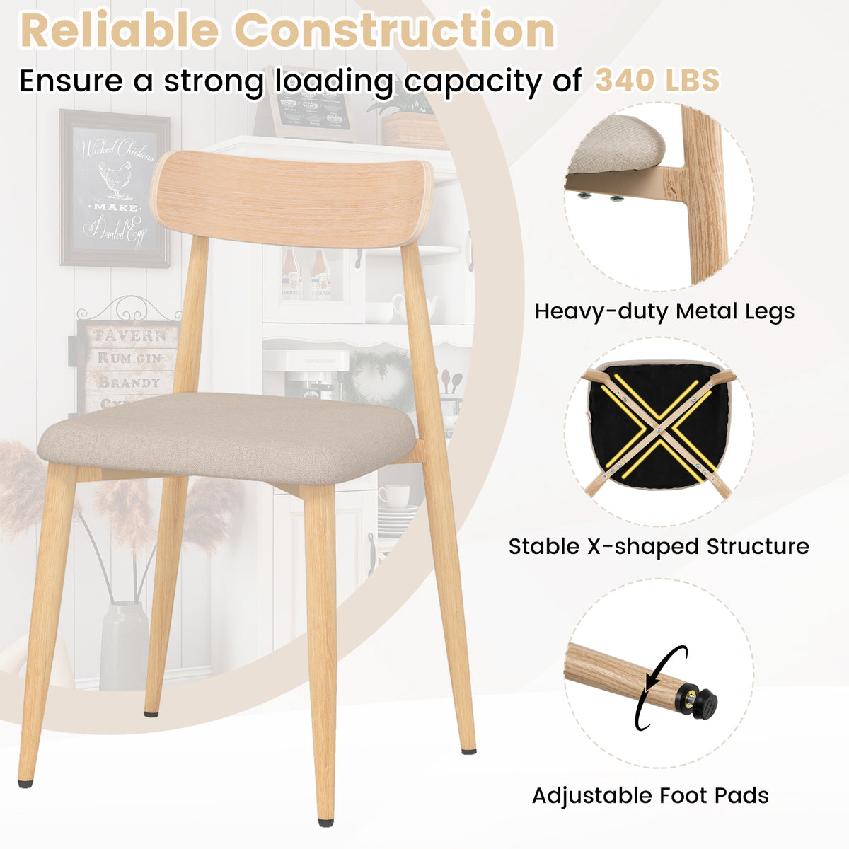 Upholstered Dining Chairs Set of 4 with Curved Back