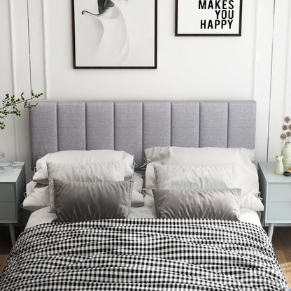 Linen Upholstered Headboard with Solid Wood Legs and Adjustable Width