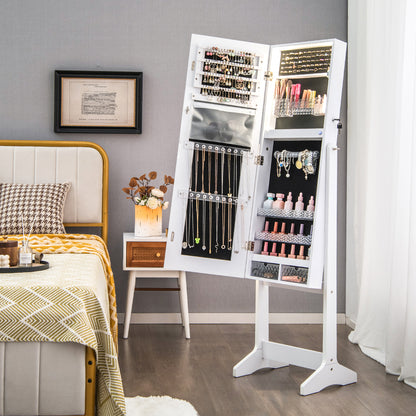 Jewelry Armoire with Lighted Full-Length Mirror and Lock
