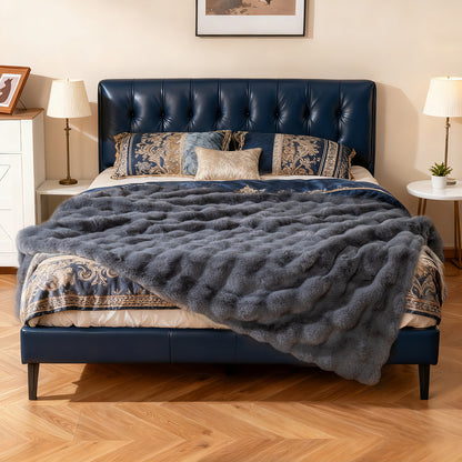 Faux Rabbit Fur Throw Blanket 60x80 Double-Sided Plush