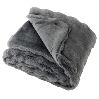 Faux Rabbit Fur Throw Blanket 60x80 Double-Sided Plush